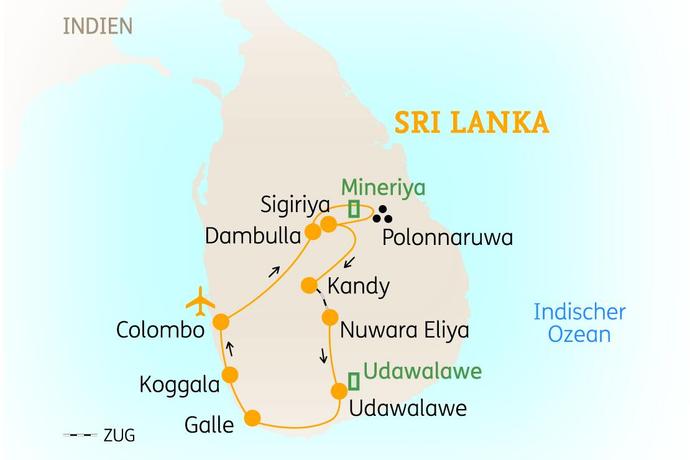 Reiseroute der 11-tägigen Sri Lanka Rundreise