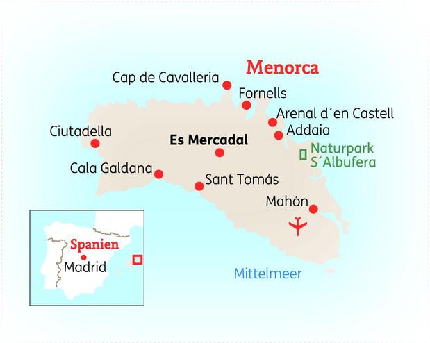 Reiseroute der 8 Tage Menorca Reise