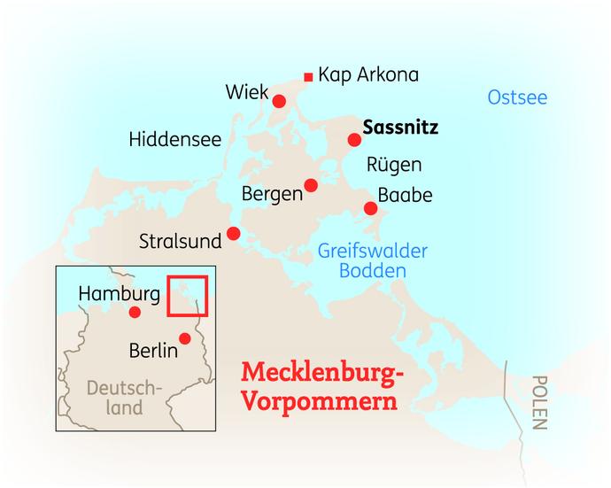 Reiseroute der 8 Tage Rügen Reise