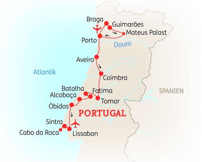 Reiseroute der 10 Tage Portugal Reise