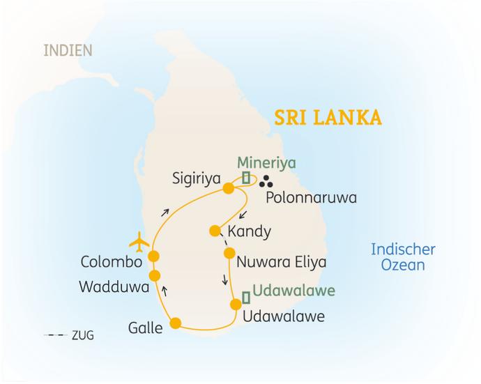 Reiseroute der 10 Tage Sri Lanka Reise