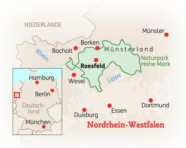 Reiseroute der 6 Tage Münsterland Reise