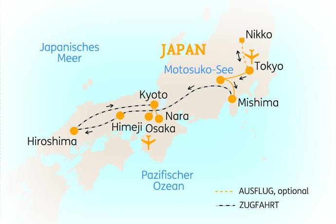 Reiseroute der 11 Tage Japan Reise