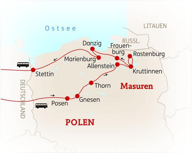 Reiseroute der 10 Tage Polen Reise