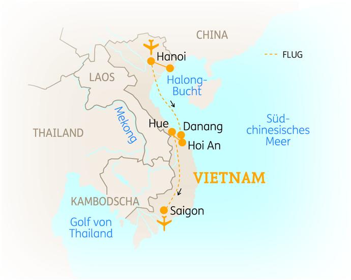 Reiseroute der 11 Tage Vietnam Reise