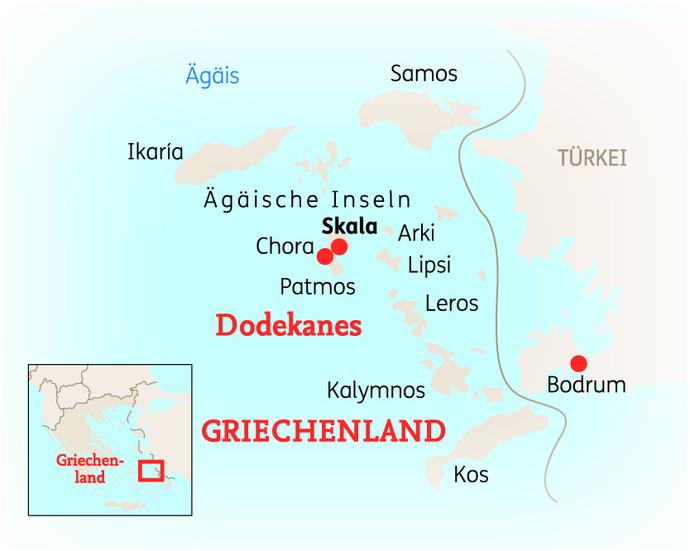 Reiseroute der 15 Tage Patmos Reise