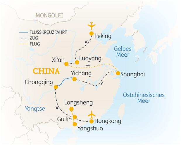 Reiseroute der 19 Tage China Reise