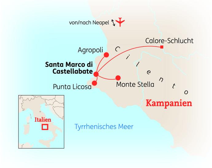 Reiseroute der 8 Tage Cilento Reise