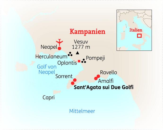 Reiseroute der 8-tägigen Golf von Neapel Reise 