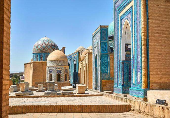 Aussicht auf das Ensemble der Totenstadt Schah-i-Sinda nahe Samarkand 