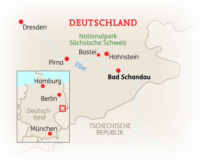Reiseroute der 8 Tage Sächsische Schweiz & Dresden Reise