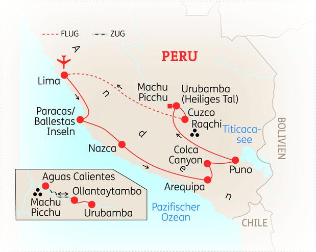 Reiseroute der 15 Tage Peru Reise