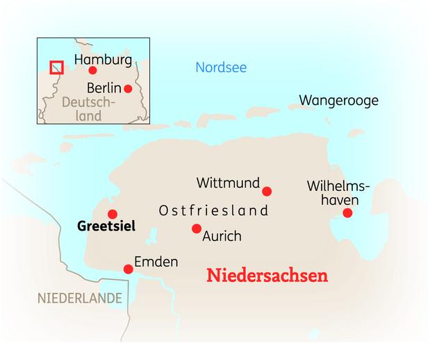 Reiseroute der 6 Tage Ostfriesland / Greetsiel Reise