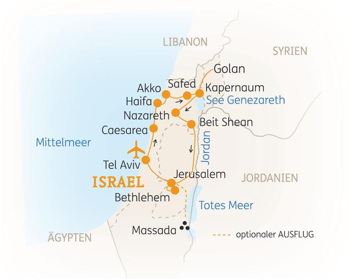 Reiseroute der 10 Tage Israel Reise