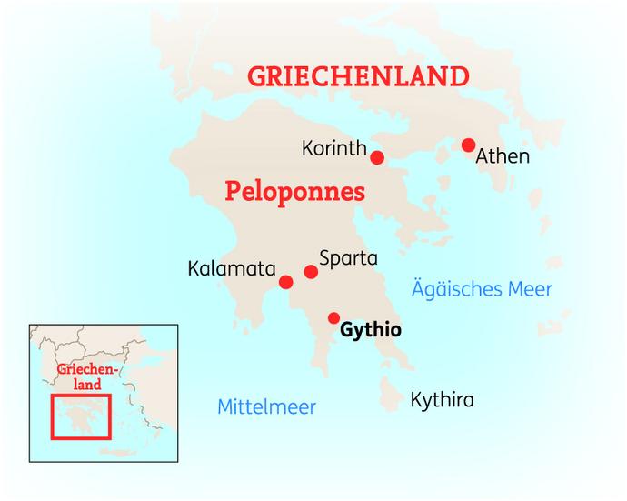 Reiseroute der 15 Tage Mani / Südpeloponnes Reise