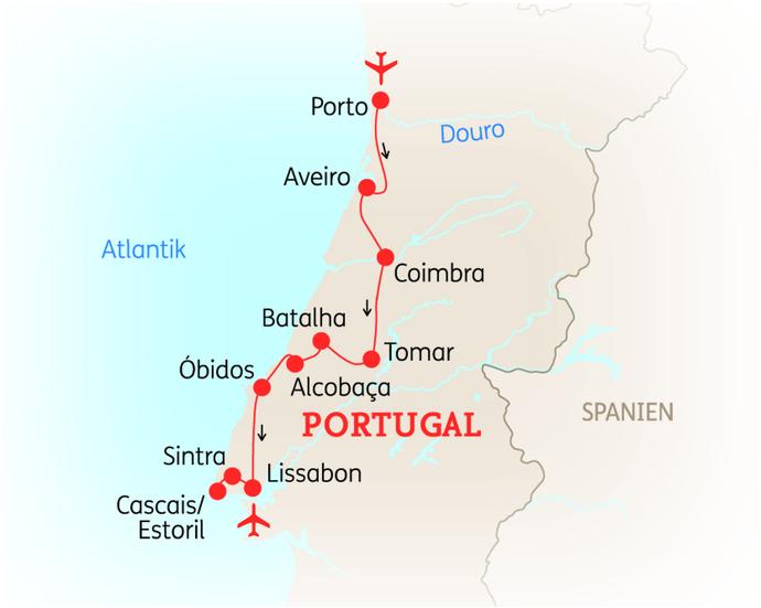 Reiseroute der 8 Tage Portugal Reise