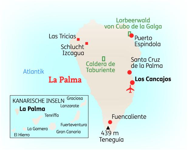 Reiseroute der 8 Tage La Palma Reise