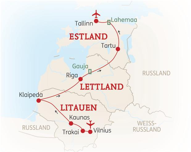 Reiseroute der 10 Tage Baltikum Reise