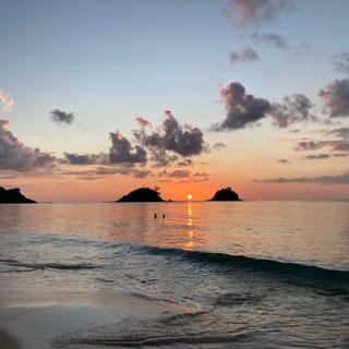 Sonnenuntergang am Nacpan Beach auf Palawan, Philippinen