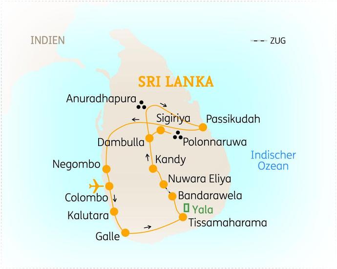 Reiseroute der 14-tägigen Sri Lanka Reise