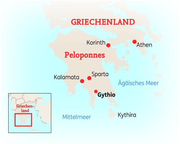 Reiseroute der 15 Tage Mani / Südpeloponnes Reise