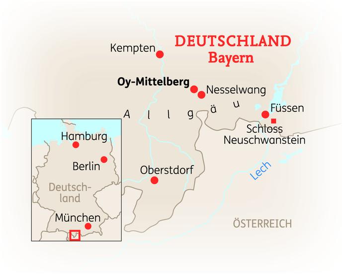 Reiseroute der 8 Tage Allgäu Reise