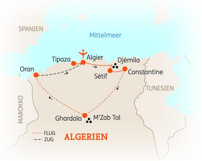 Reiseroute der 10-tägigen Algerien Rundreise