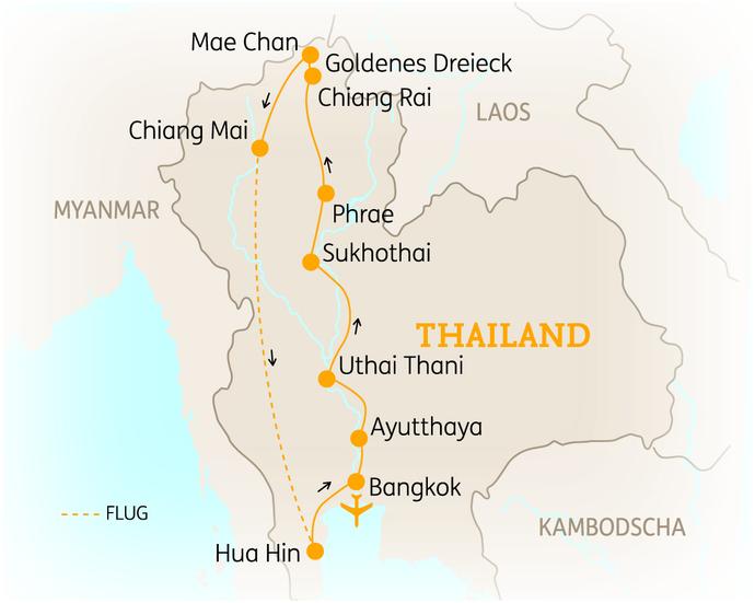 Reiseroute der 15 Tage Thailand Reise