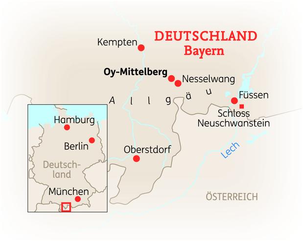 Reiseroute der 8 Tage Allgäu Reise