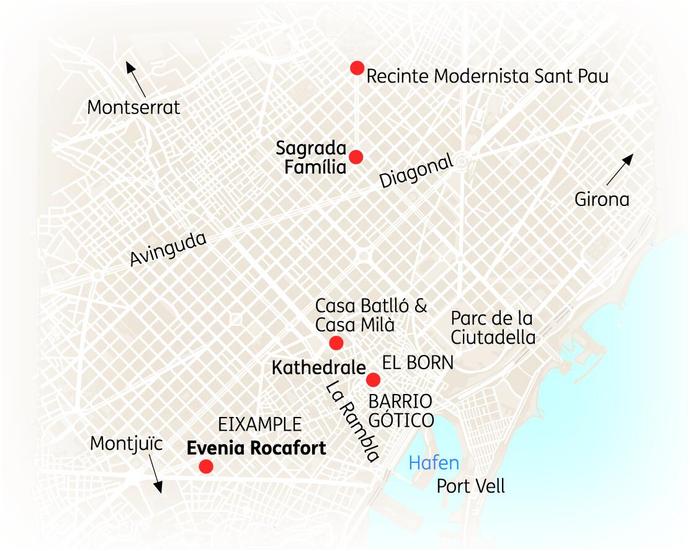 Reisekarte der 7-tägigen Barcelona Städtereise 