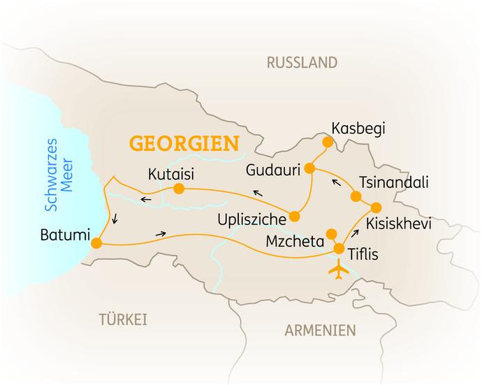 Reiseroute der 10 Tage Georgien Reise