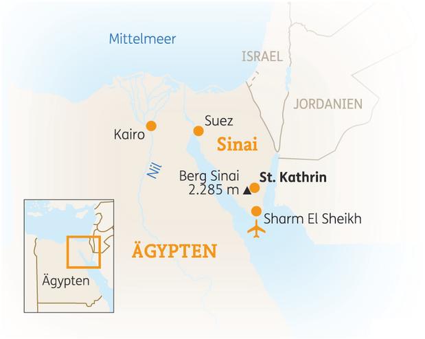 Reiseroute der 15 Tage Sinai Reise