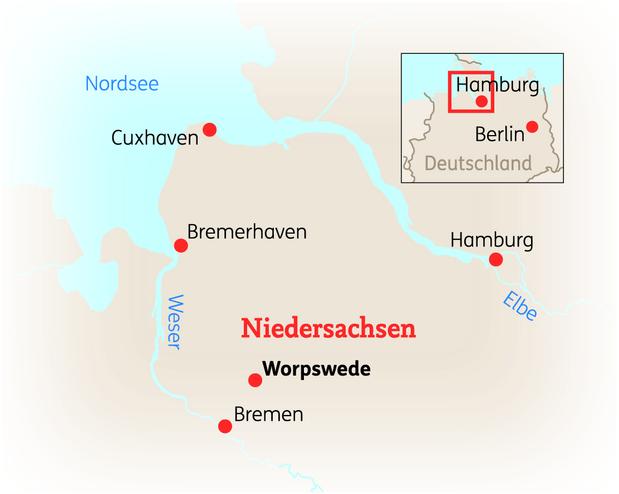 Reiseroute der 6 Tage Worpswede Reise