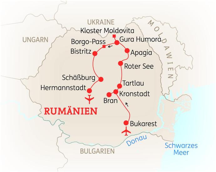 Reiseroute der 10 Tage Rumänien Reise