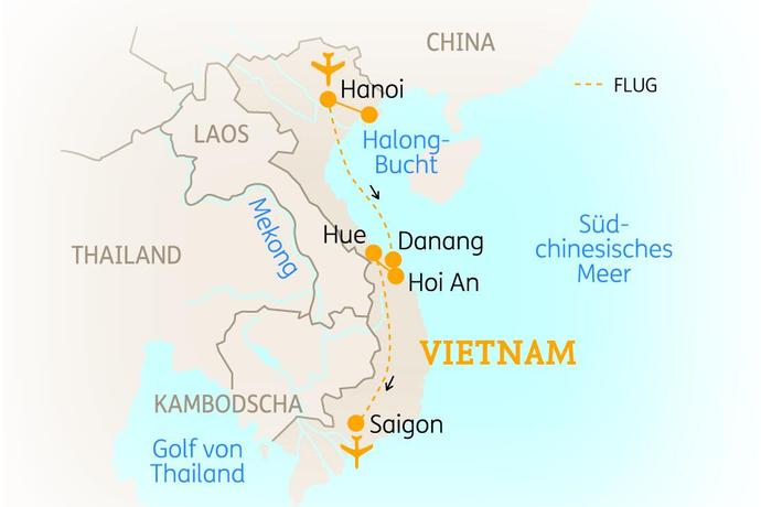 Reiseroute der 11 Tage Vietnam Rundreise