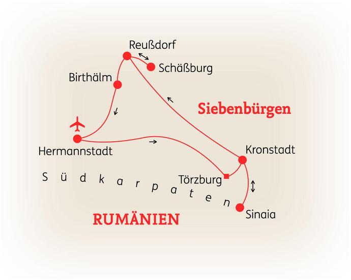 Reiseroute der 8-tägigen Siebenbürgen Reise 