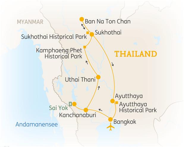 Reisroute der 12-tägigen Thailand Reise
