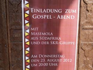 Einladung zu dem Abschlusskonzert der Gruppe des Gospelworkshops mit Lerato Sebele