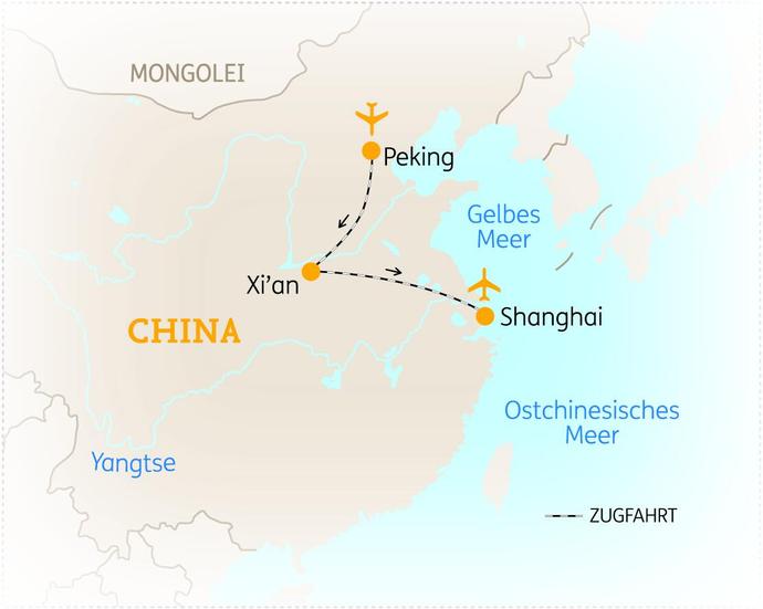Reiseroute der 12 Tage China Reise