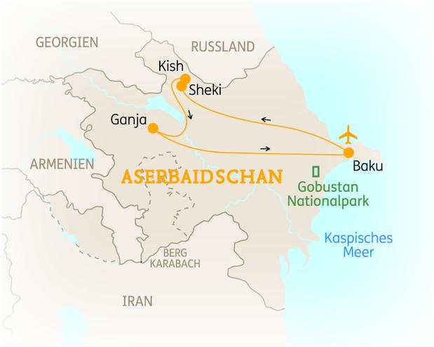 Reiseroute der 9 Tage Aserbaidschan Reise