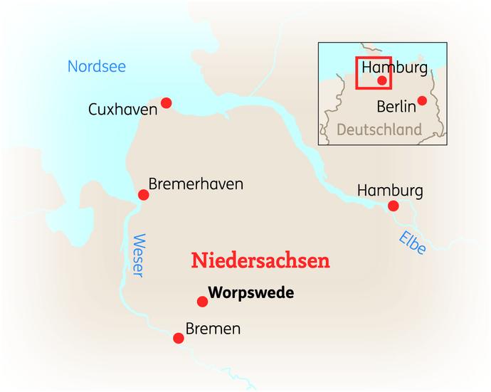Reiseroute der 6 Tage Worpswede Reise