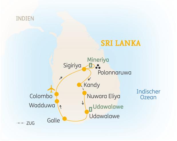 Reiseroute der 10 Tage Sri Lanka Reise