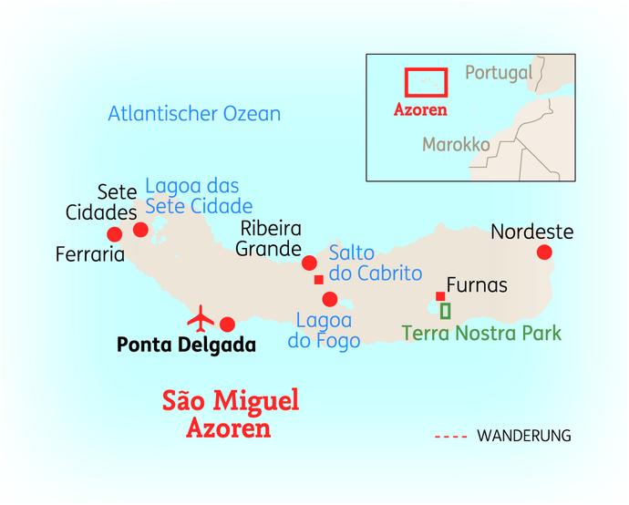 Reiseroute der 8 Tage Azoren Reise