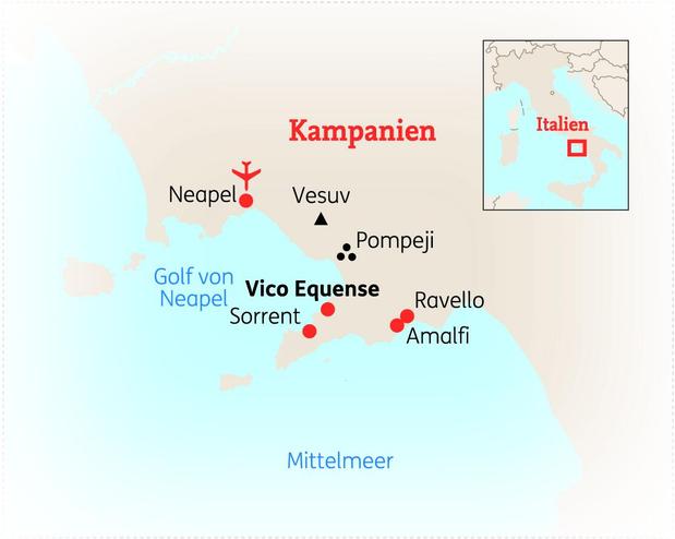 Reiseroute der 8 Tage Golf von Neapel Reise