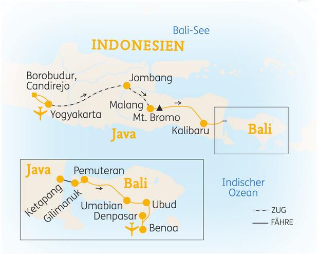 Reiseroute der 15-tägigen Java & Bali / Indonesien Reise 