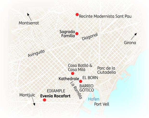 Reisekarte der 7-tägigen Barcelona Städtereise 