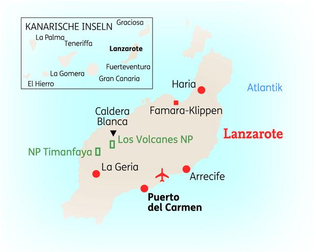 Reiseroute der 8 Tage Lanzarote Reise