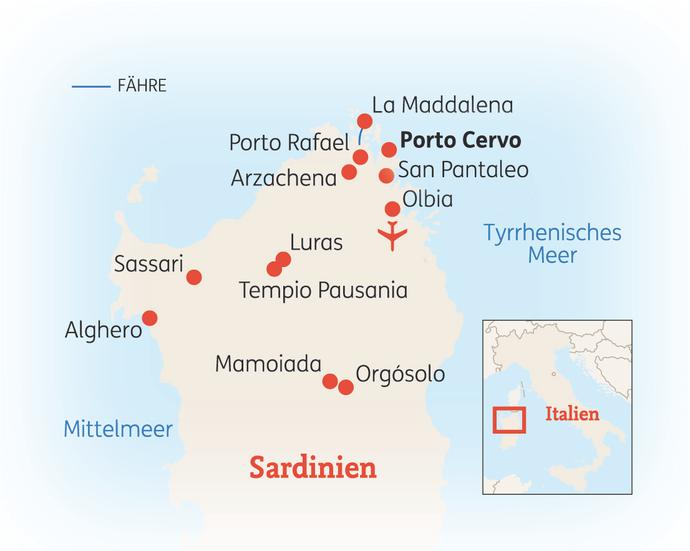 Reiseroute der 8-tägigen Sardinien Reise