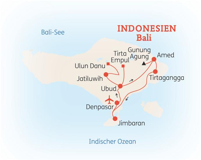 Reiseroute der 12-tägigen Bali Reise