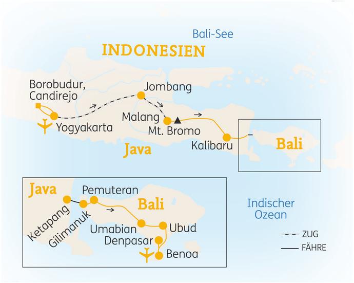 Reiseroute der 15-tägigen Java & Bali / Indonesien Reise 